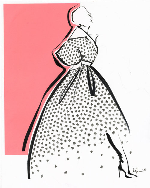 Live Drawing of women with dotted dress

