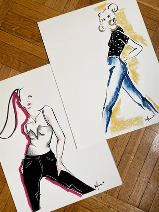 Fashion illustrations of women in stylish poses by Elly Azizian