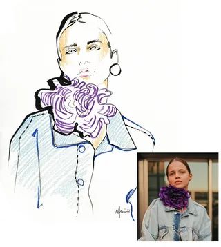 Portrait sketch of woman with purple scarf by Elly Azizian