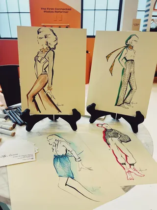 Fashion illustration sketches by Elly Azizian with models in different outfits