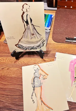Fashion sketches showing models in dresses and skirts by Elly Azizian