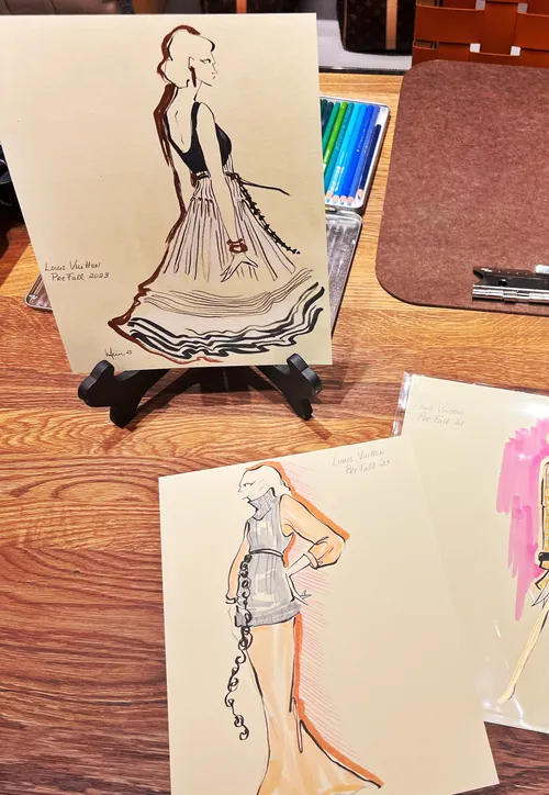 Fashion sketches showing models in dresses and skirts by Elly Azizian