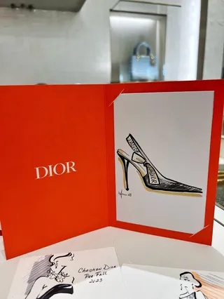 Fashion sketch of Christian Dior high heel shoe by Elly Azizian