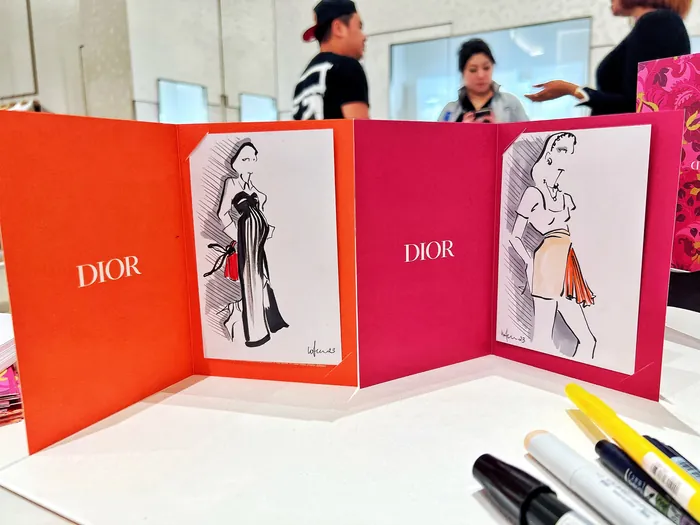 Fashion sketches on Dior cards by Elly Azizian in live event
