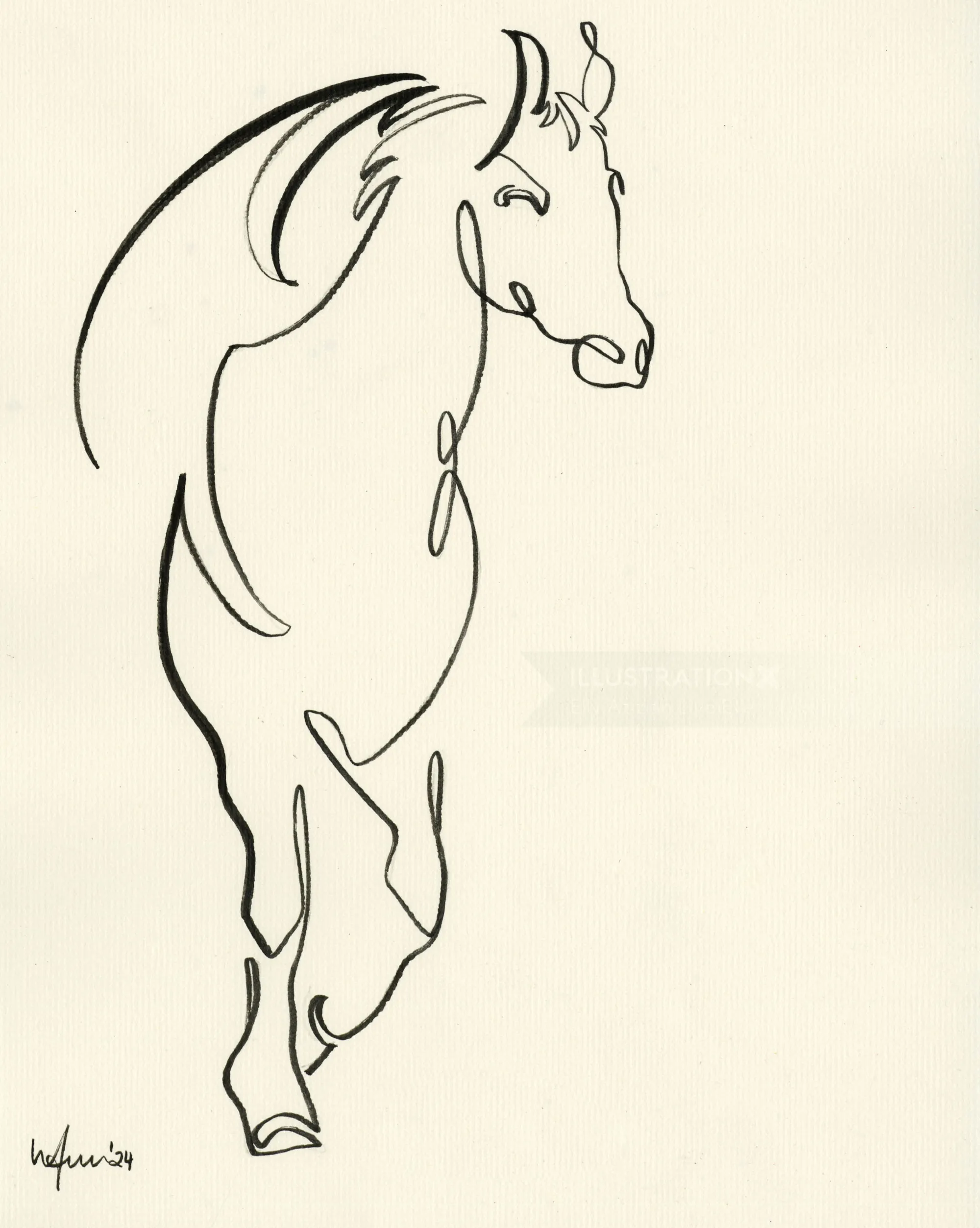 Simple black line art of a running horse on a white background