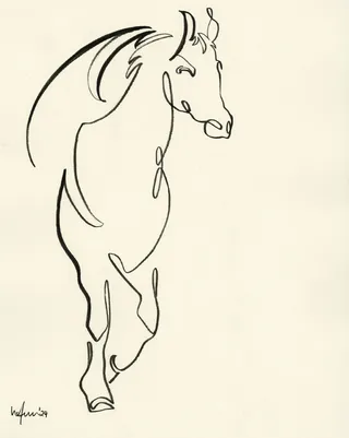 Simple black line art of a running horse on a white background