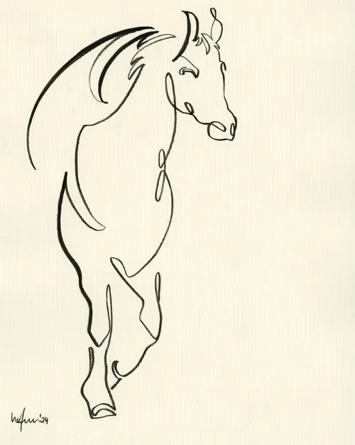 Simple black line art of a running horse on a white background