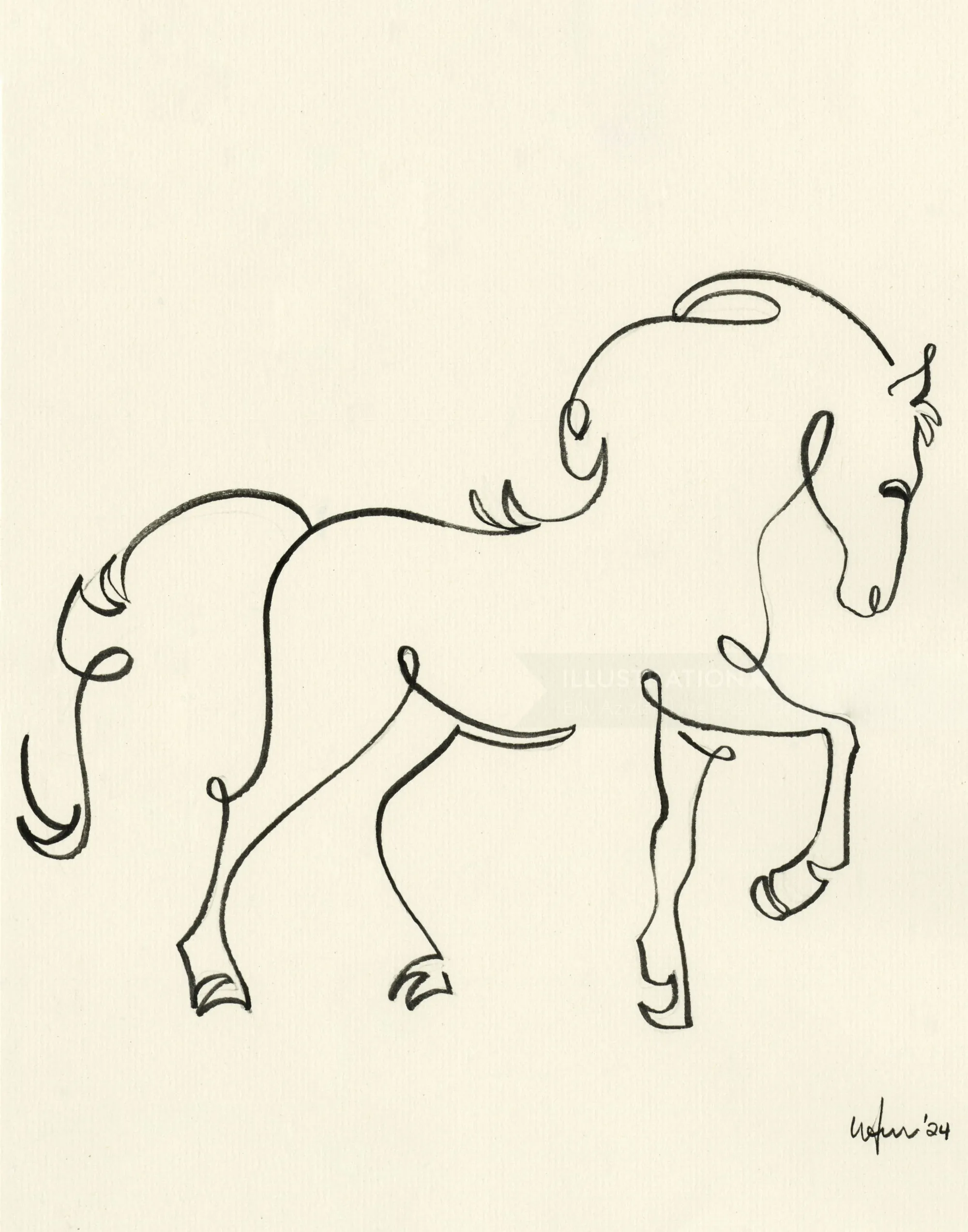 One-line drawing of horse with raised front leg