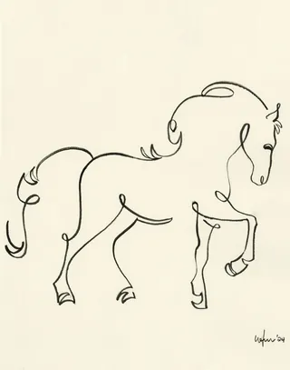 One-line drawing of horse with raised front leg