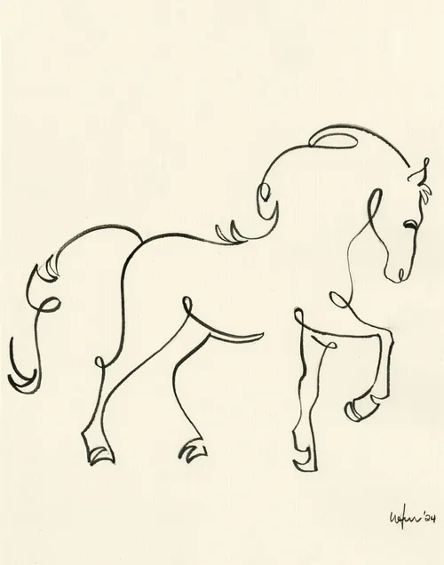 One-line drawing of horse with raised front leg