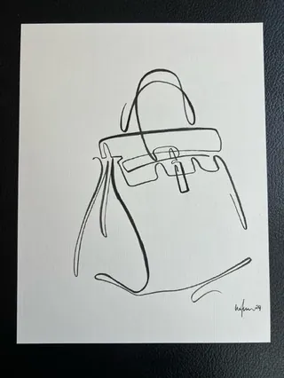 One-line sketch of a handbag with simple black lines on white background