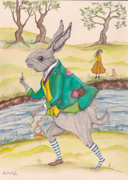 Una ilustración de conejo en escena antropomórfica