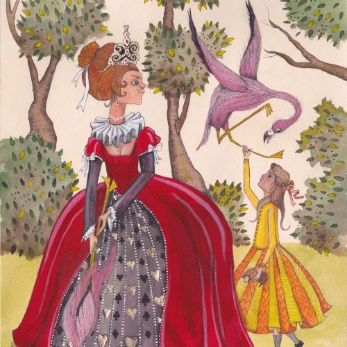 An illustration of princess playing with birds