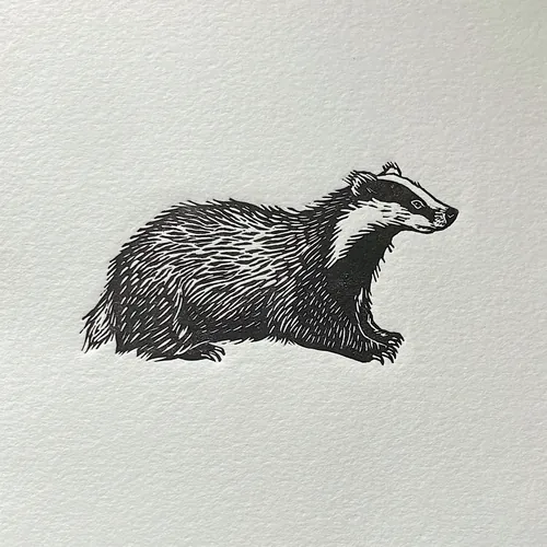 Black and white badger lino cut print by Emily Robertson