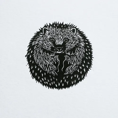 Black and white hedgehog lino cut print by Emily Robertson
