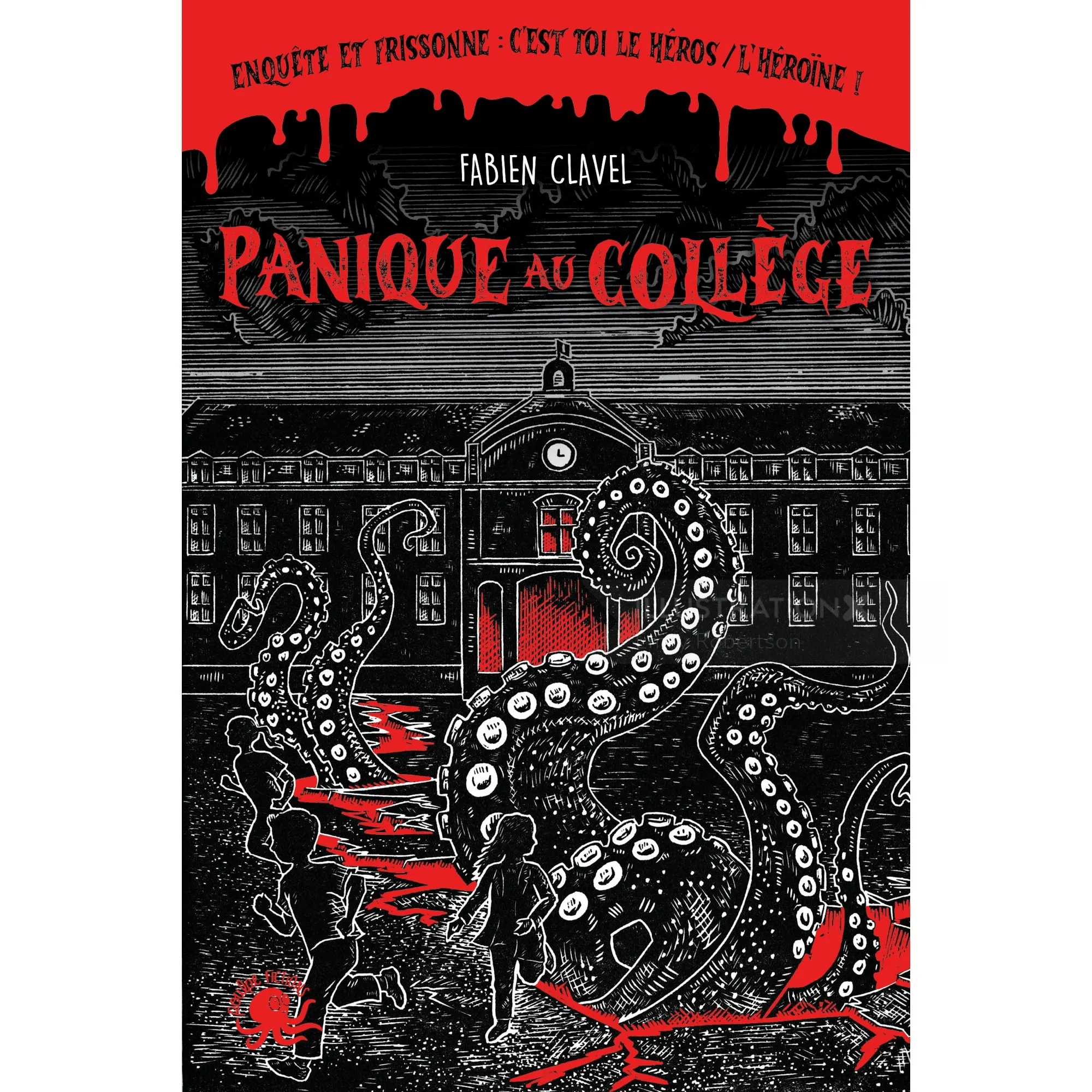 Panique au Collège book cover illustrated by Emily Robertson
