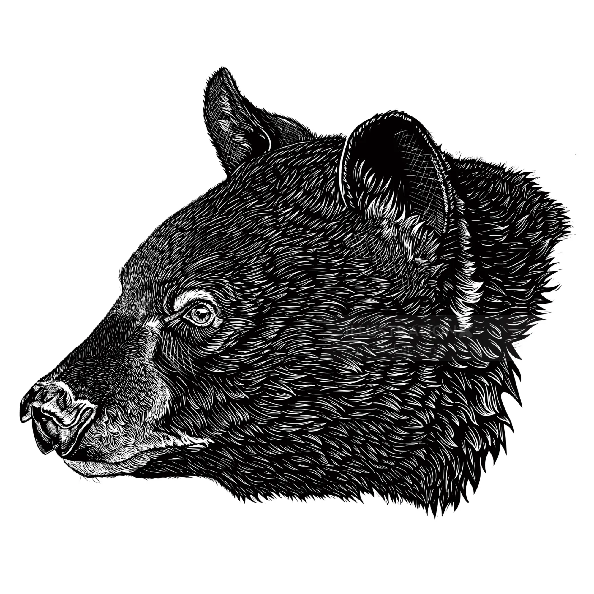 Etched-style black bear head illustration by Emily Robertson