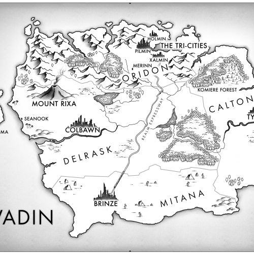 Hand-drawn fantasy world map by Emmeli Markegard