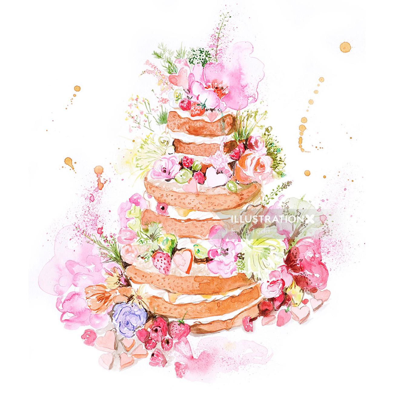The english garden wedding cake Watercolour