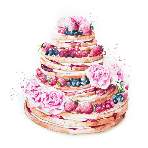 Rosy berries wedding naked cake