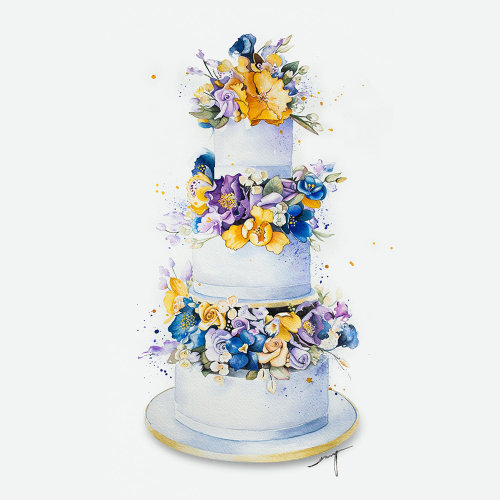 3 tier wedding cake with hand painted 