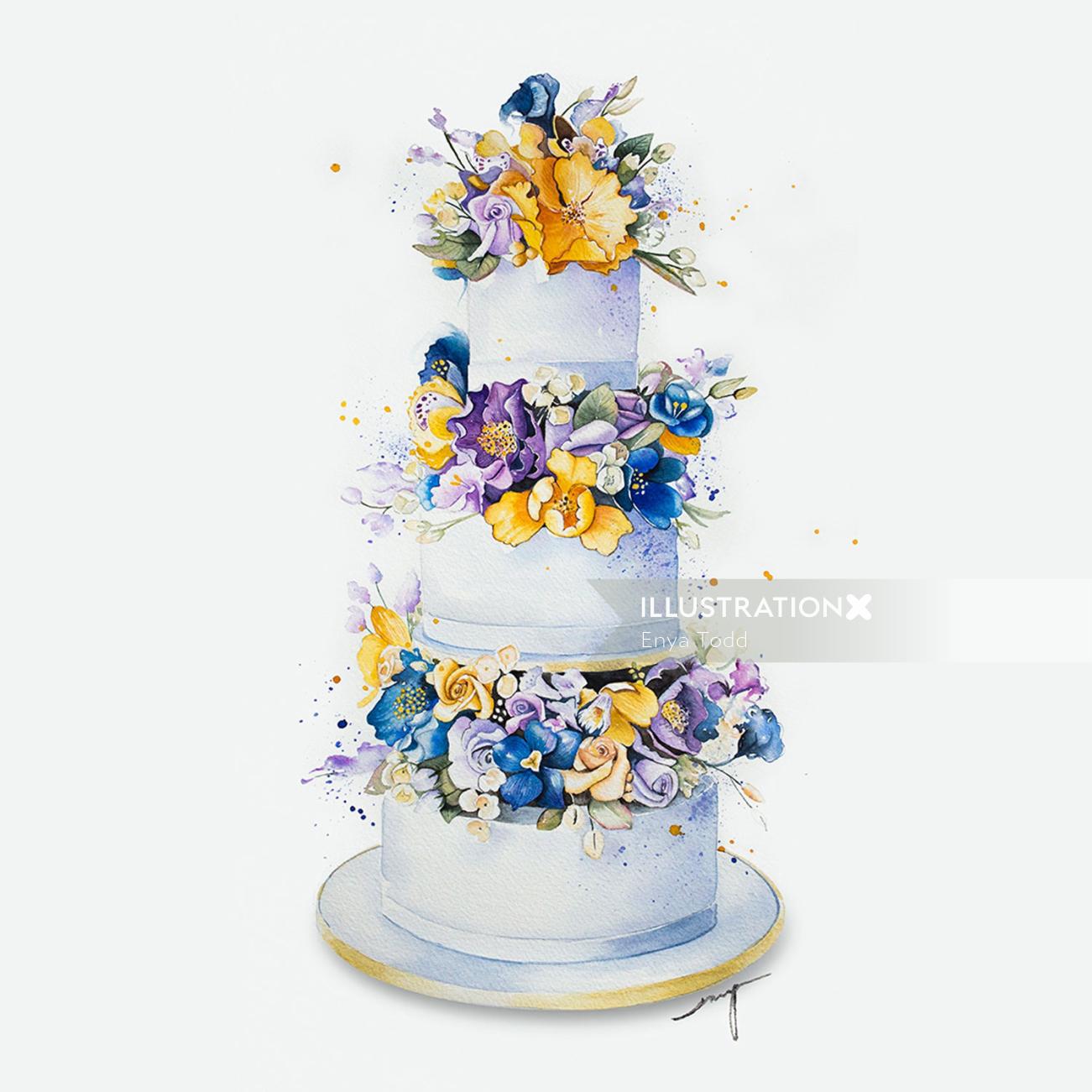 3 tier wedding cake with hand painted 