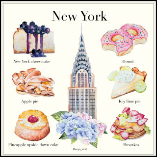 Watercolour painting of desserts in NY