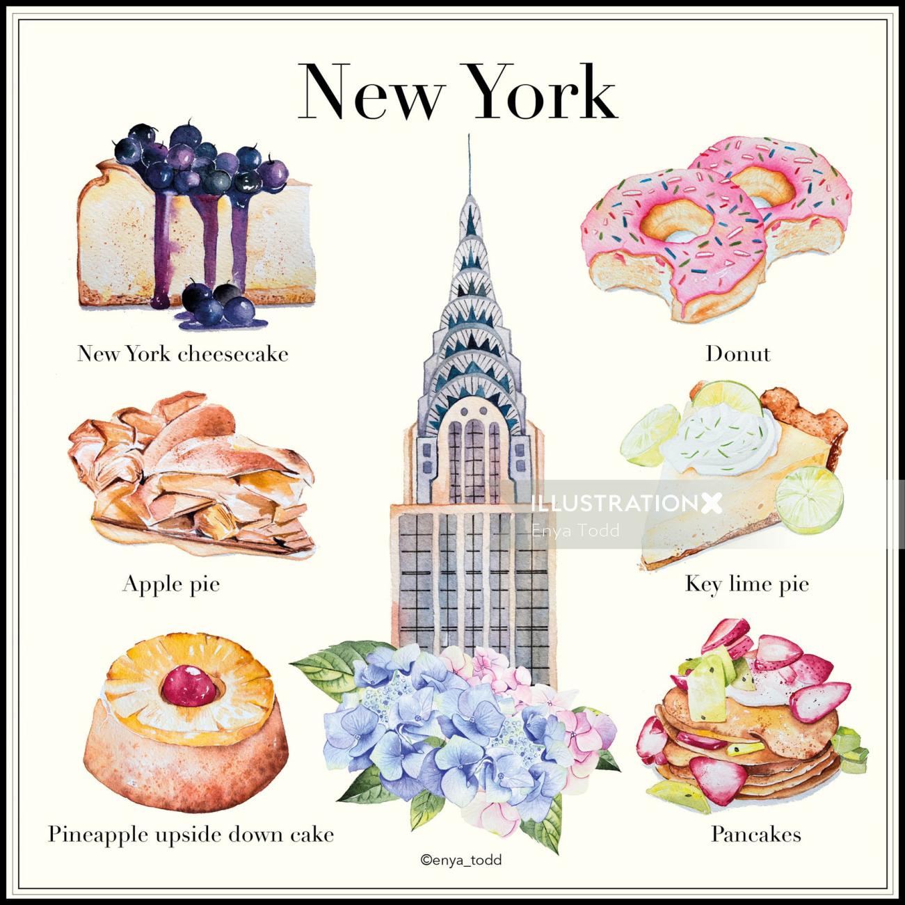 ニューヨークのデザートの水彩画