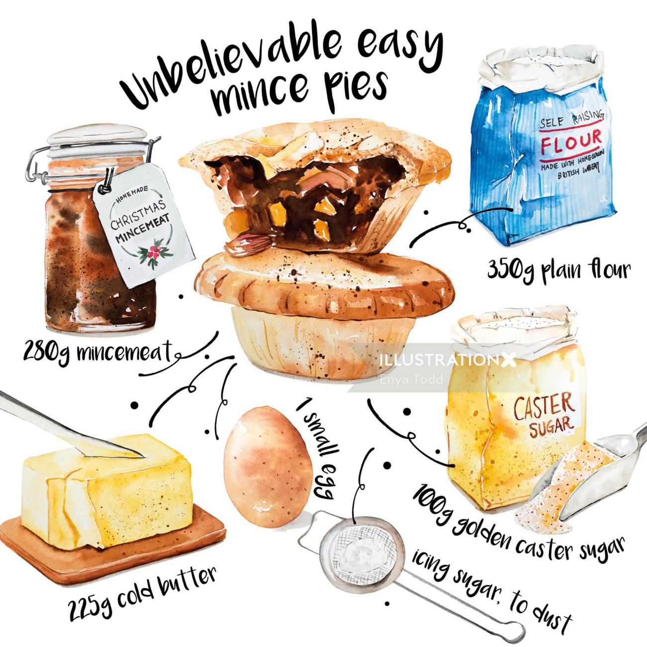 Mince pie food illustration