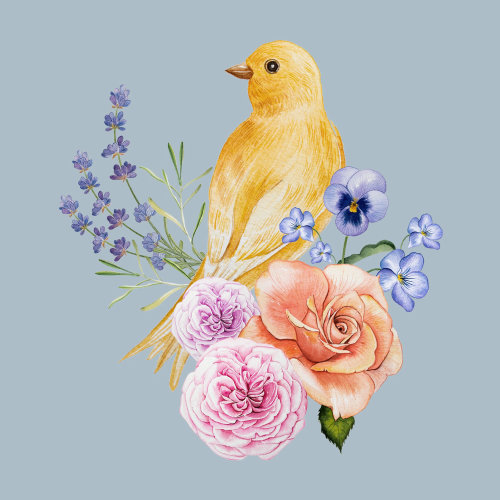 Contemporary art of bird and flowers