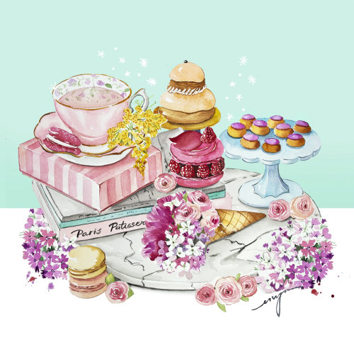 Ilustração da mesa de pastelaria