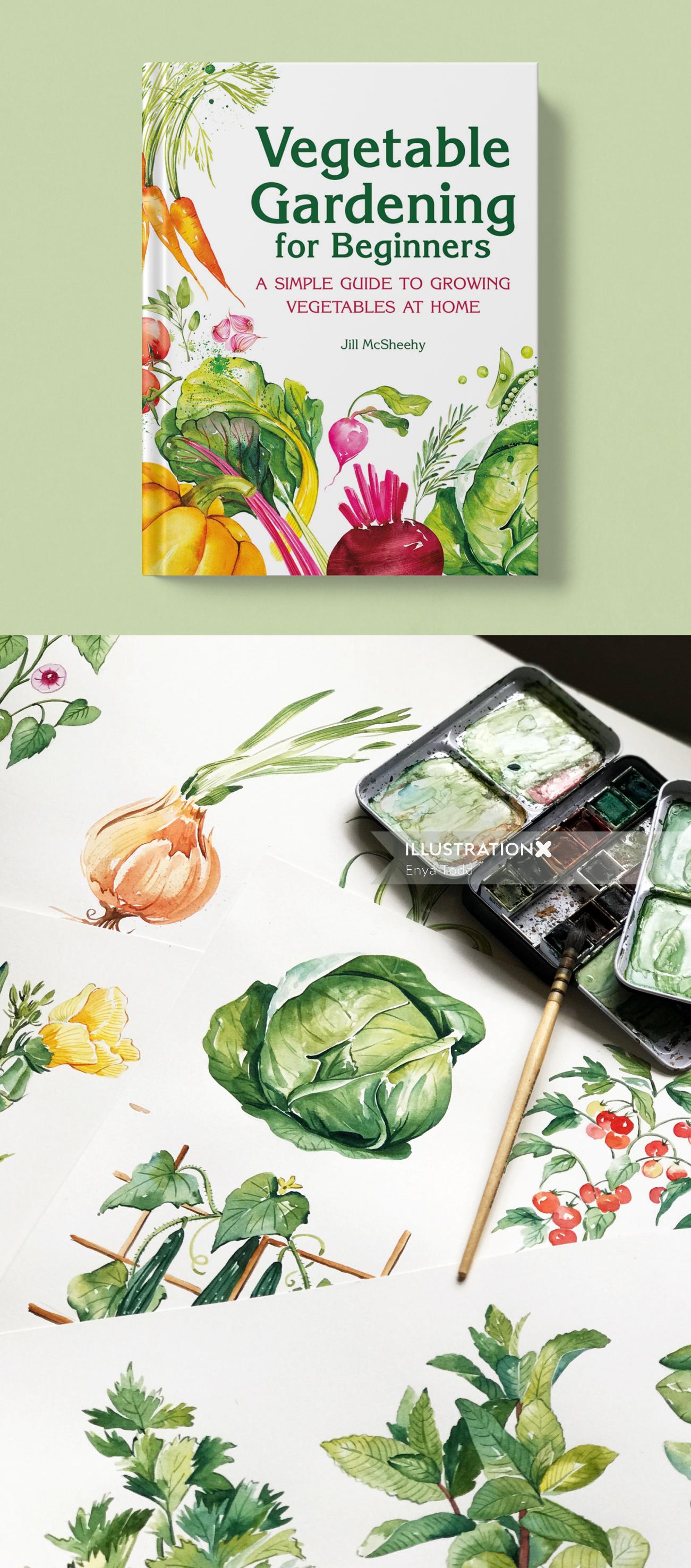 本の表紙のための野菜のアートワーク