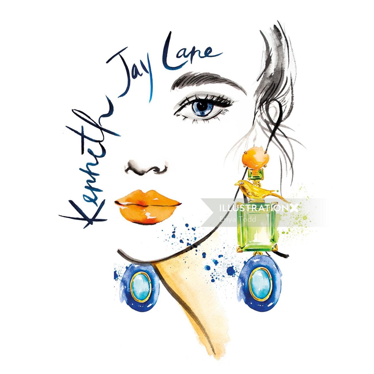 Advertising illustration of Kenneth Jay Lane jewelry