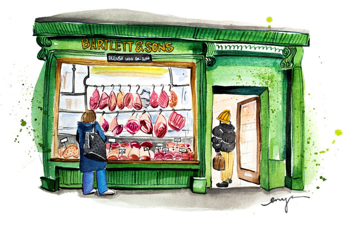 Watercolour Local butcher in Bath
