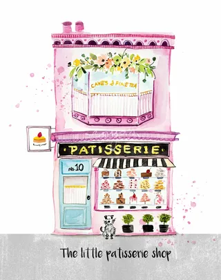 Watercolor The little patisserie shop
