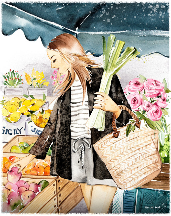Marché fermier du dimanche à l&#39;aquarelle