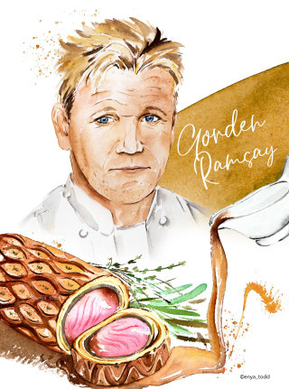 戈登·拉姆齐 (Gorden Ramsay) 的肖像是一位英国厨师