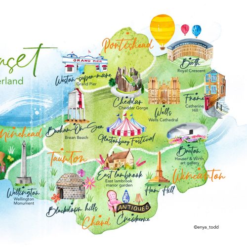 Somerset travel map illustration