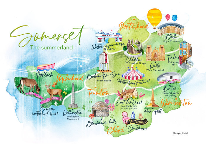 Ilustração do mapa de viagem de Somerset