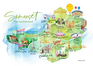 Somerset travel map illustration