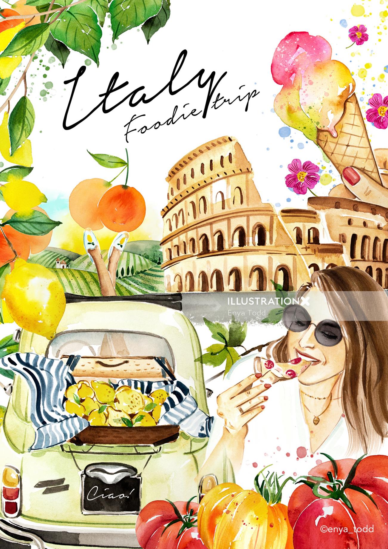 Italy – Foodie trip painting by Enya Todd
