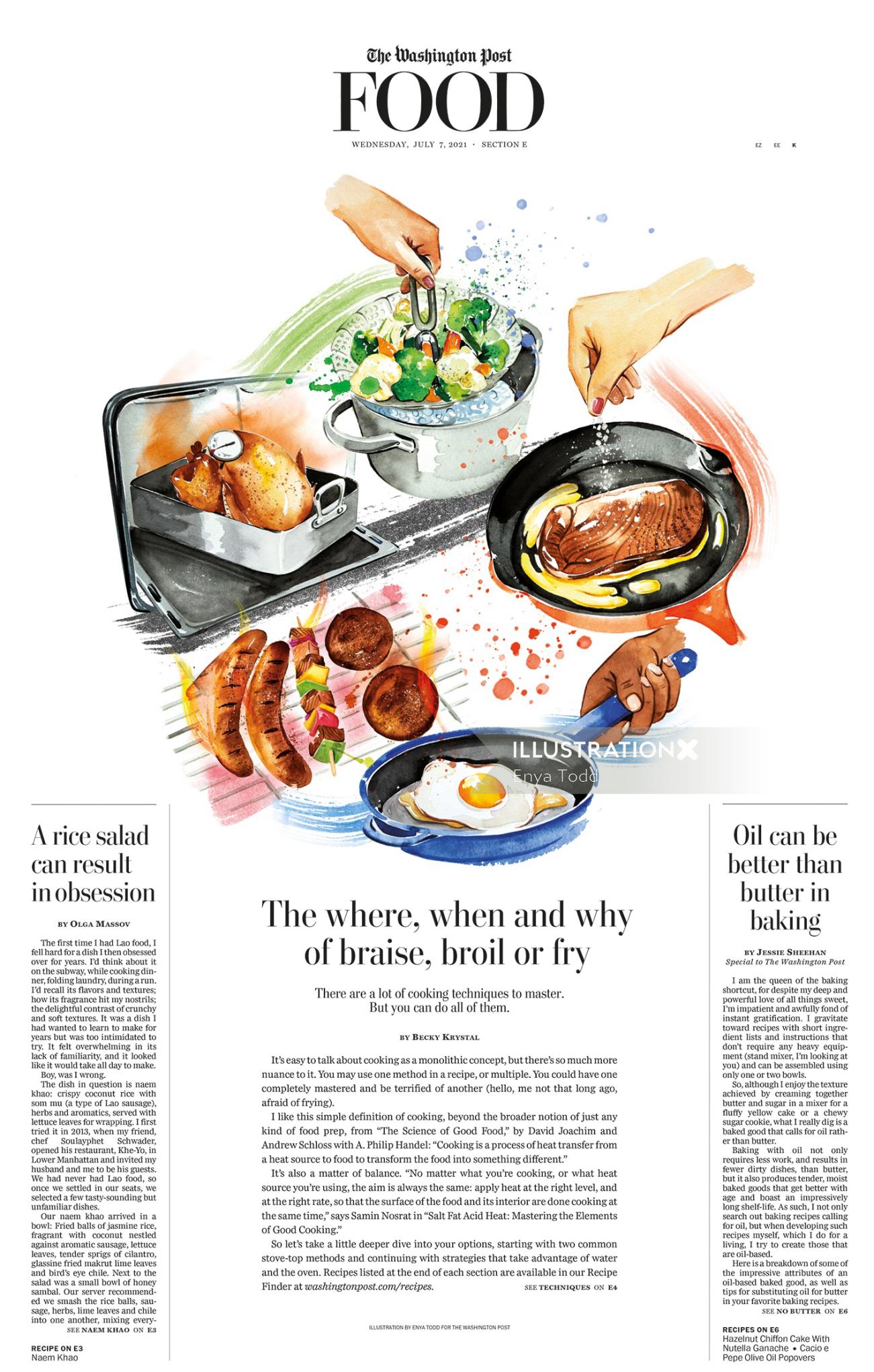 Editorial illustration on cooking techniques 