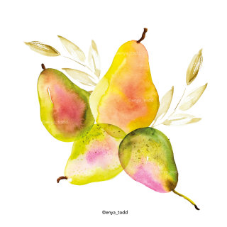 Pintura de frutas de peras de otoño 