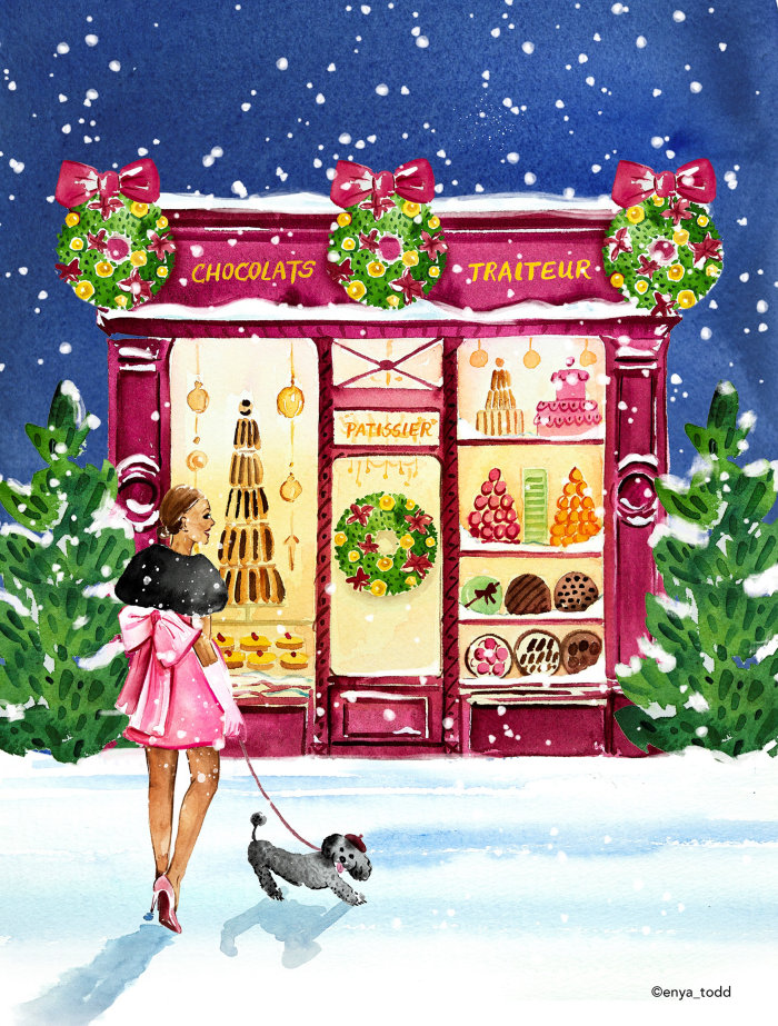 Watercolor Christmas chocolate traiteur shop