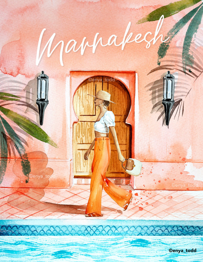 Illustration conveying Marrakech summer tourism