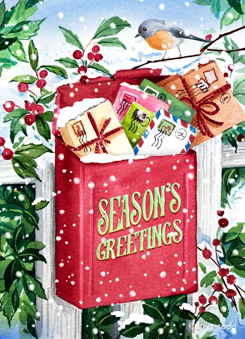 Watercolor drawing of Christmas letter box