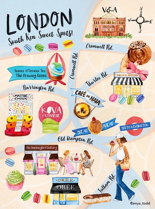 Map painting of London's South Kensington sweet spots