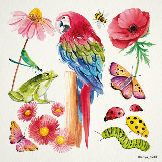 Peinture nature et faune sur papier