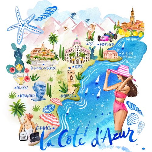 Cannes travel map painting