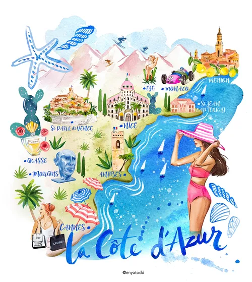 Cannes travel map painting